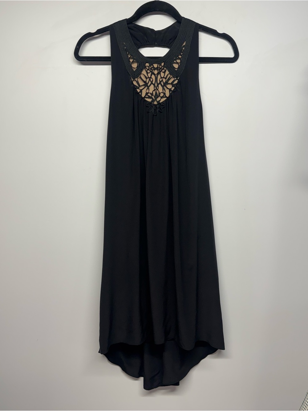 3.1 Phillip Lim Cocktail Black Crochet Yoke Sleeveless High-Low Dress Size 4